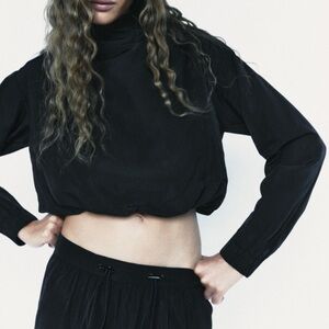 Zara Black Draped Mock Neck Long-Sleeve Top